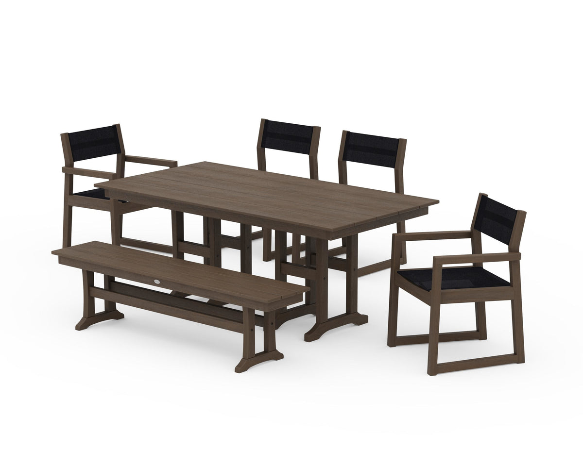 POLYWOOD EDGE Sling 6-Piece Farmhouse Dining Set in Kona / Black