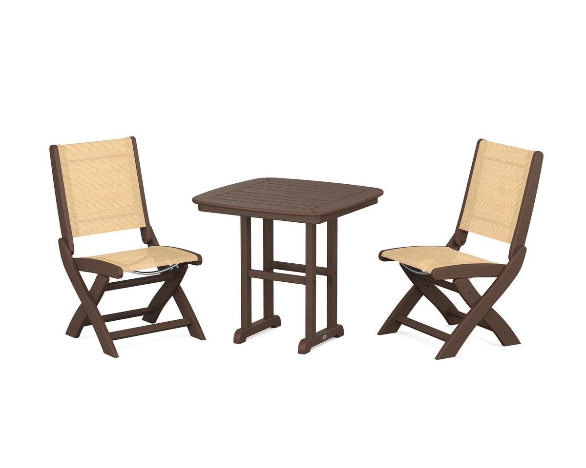 POLYWOOD Coastal Folding Side Chair 3-Piece Dining Set in Mahogany / Dupioni Apricot