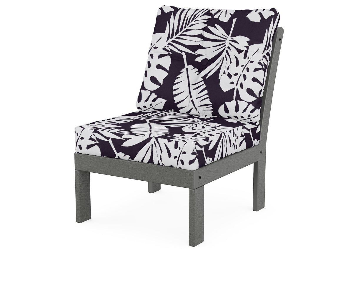 POLYWOOD Vineyard Modular Armless Chair in Slate Grey / Leaf Navy
