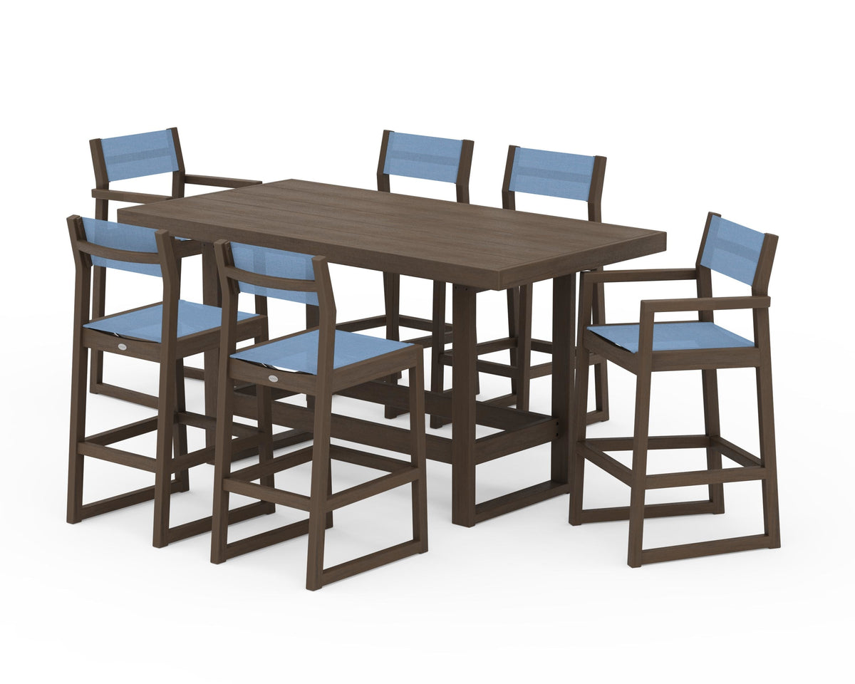 POLYWOOD EDGE Sling 7-Piece Bar Table Set in Kona / Poolside
