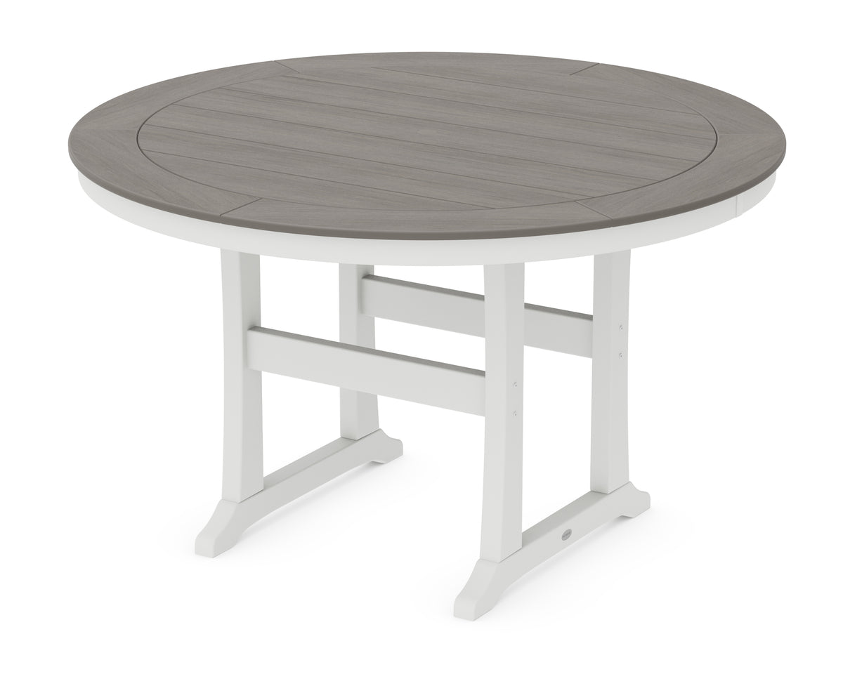 POLYWOOD Nautical Trestle 60" Round Counter Table in White / Driftwood