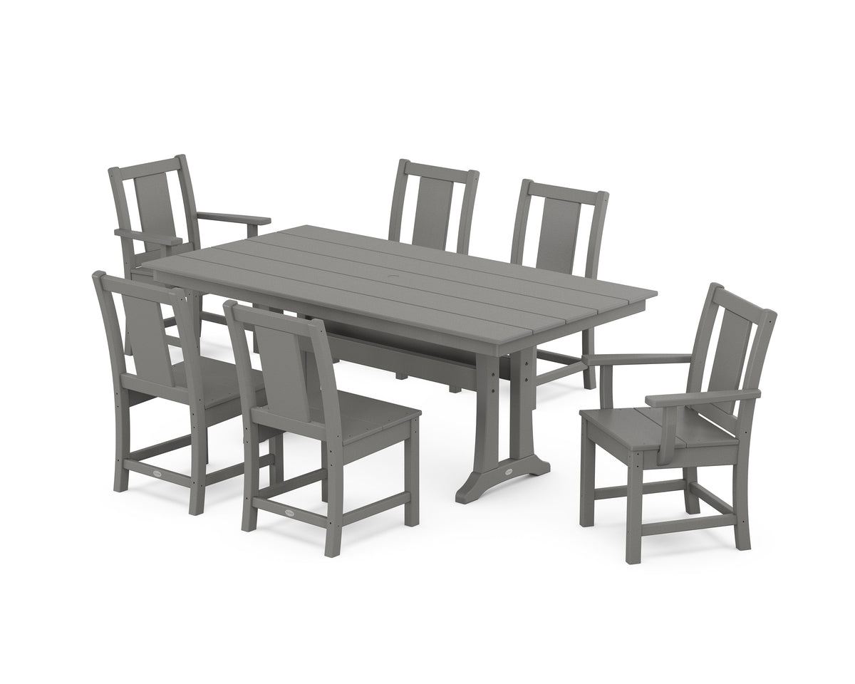 POLYWOOD Prairie 7-Piece Farmhouse Dining Set with Trestle Legs in Slate Grey