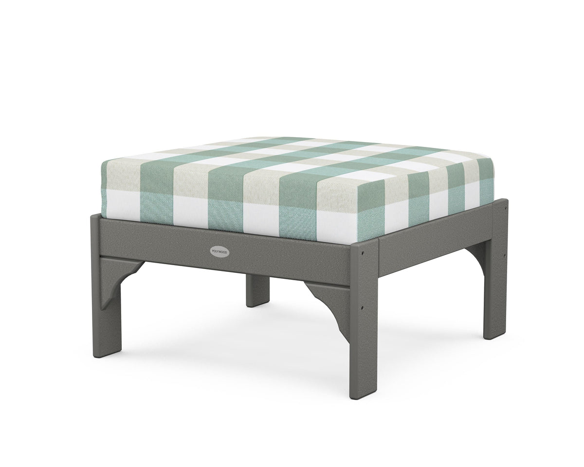 POLYWOOD Vineyard Deep Seating Ottoman in Slate Grey / Buffalo Plaid Glacier Spa
