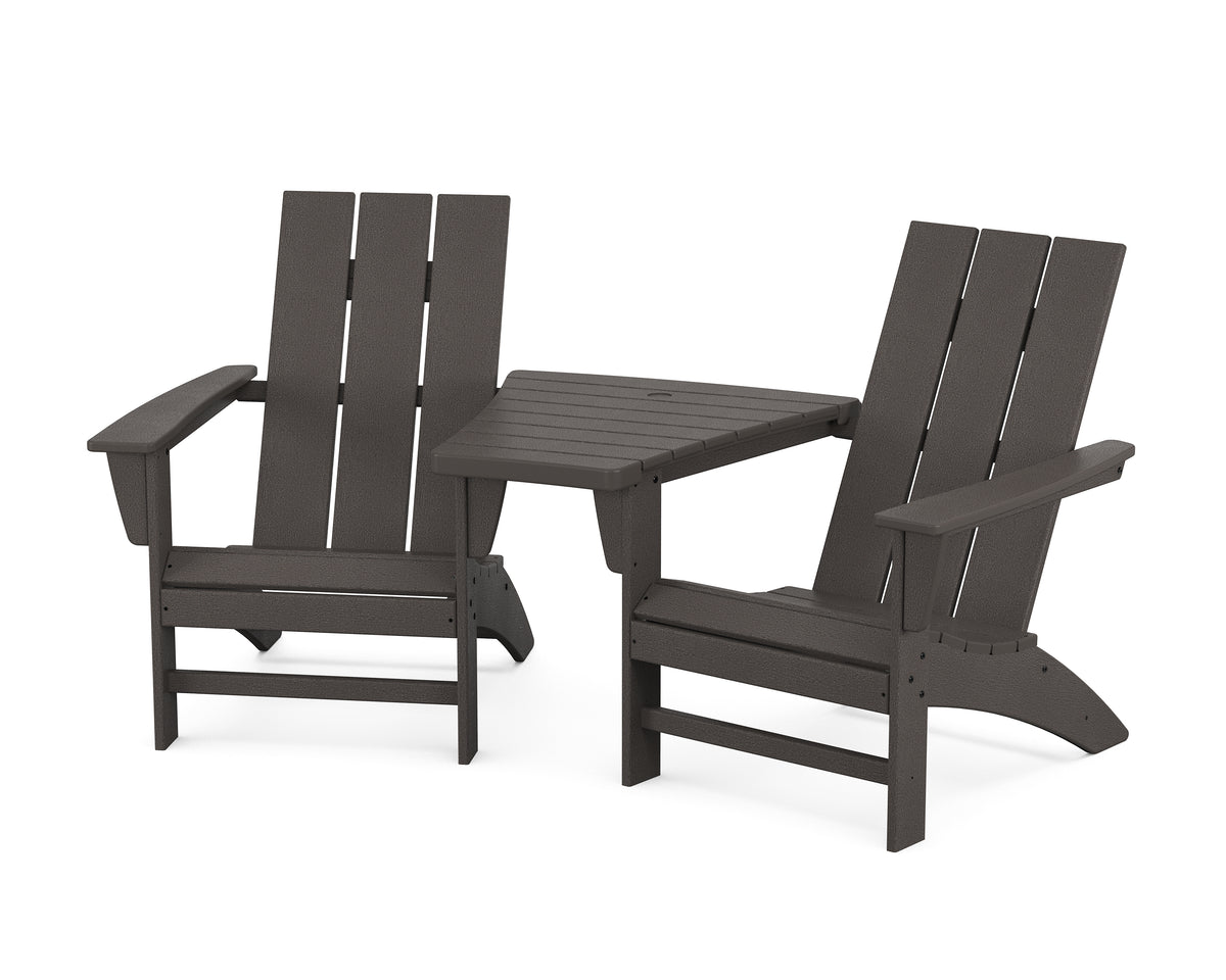 POLYWOOD Modern 3-Piece Adirondack Set with Angled Connecting Table in Vintage Coffee