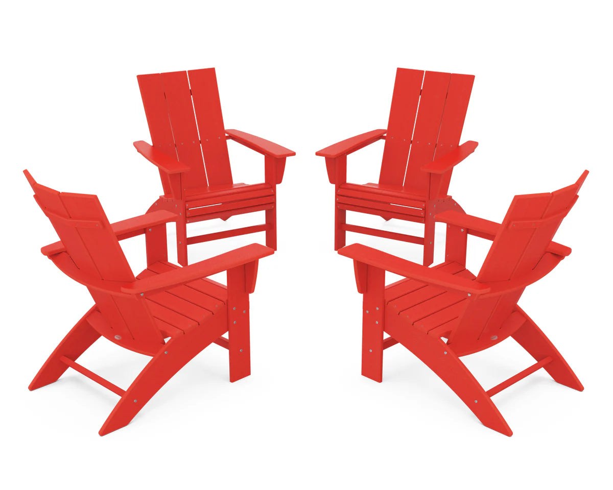 POLYWOOD 4-Piece Modern Curveback Adirondack Conversation Set in Sunset Red