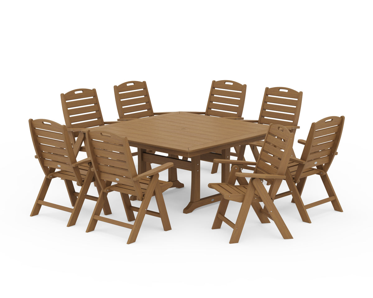 POLYWOOD Nautical Highback 9-Piece Square Dining Set with Trestle Legs in Natural