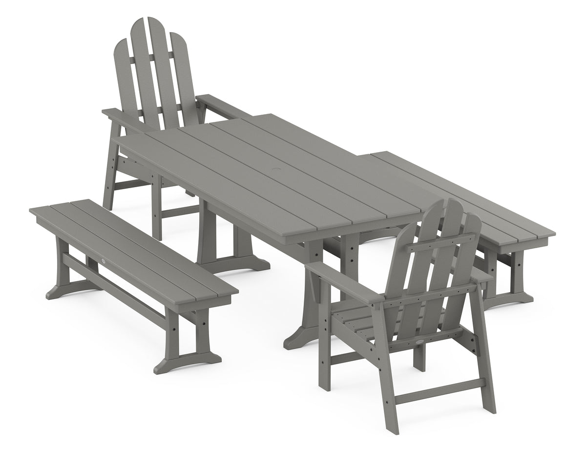 POLYWOOD Long Island 5-Piece Farmhouse Dining Set with Trestle Legs - 37" x 72" Table in Slate Grey
