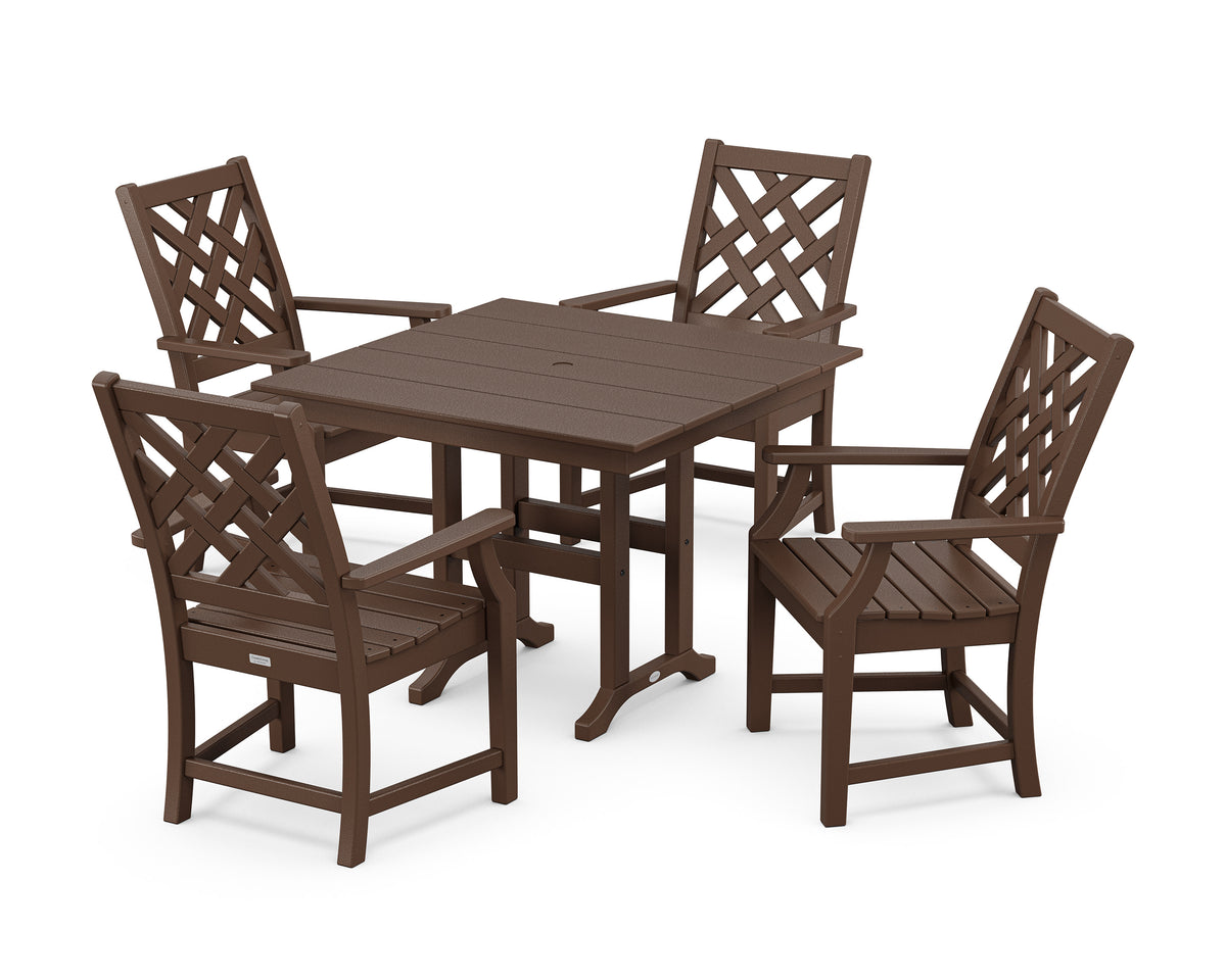 POLYWOOD Wovendale 5-Piece Farmhouse Dining Set in Mahogany
