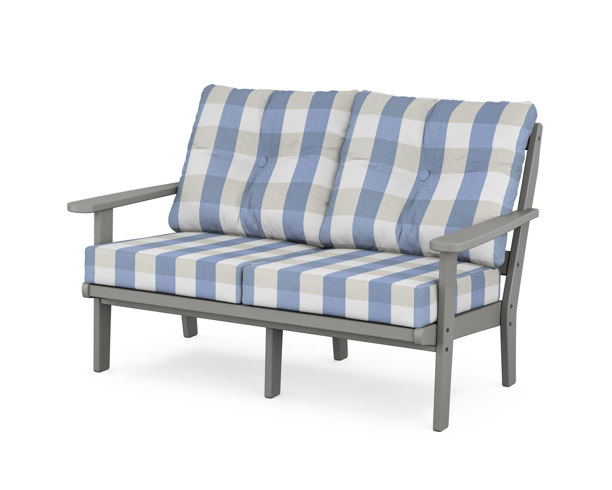 POLYWOOD Mission Deep Seating Loveseat in Slate Grey / Buffalo Plaid Sky Blue