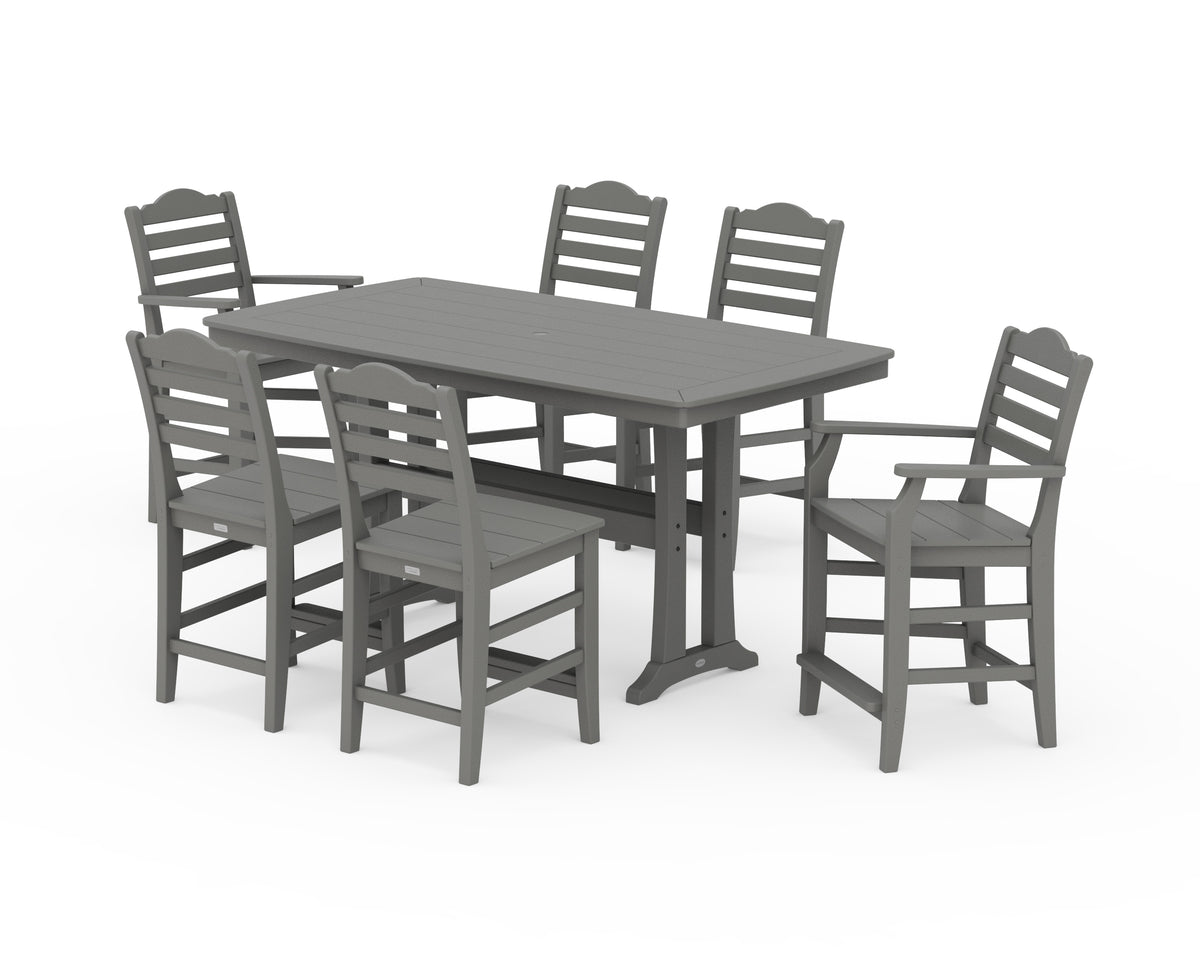 POLYWOOD Savannah 7-Piece Counter Set with Trestle Legs in Slate Grey