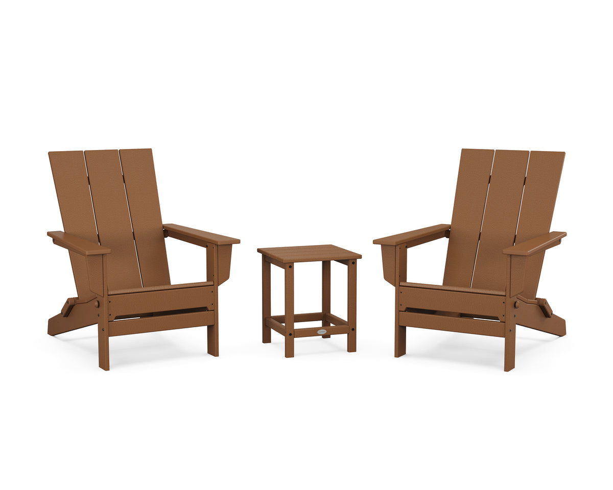 POLYWOOD 3-Piece Modern Studio Folding Adirondack Set in Teak