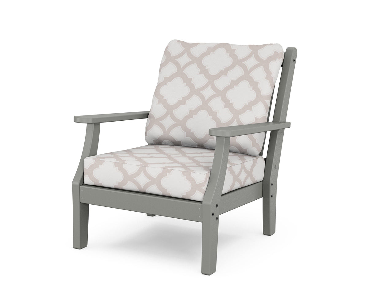 POLYWOOD Wovendale Deep Seating Chair in Slate Grey / Trellis Dune Burlap