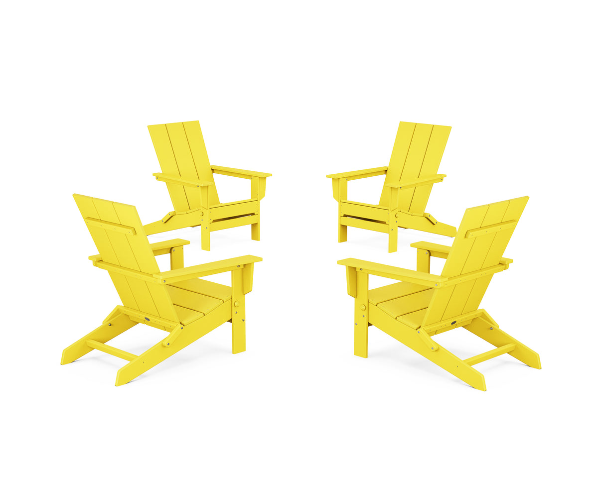 POLYWOOD 4-Piece Modern Studio Folding Adirondack Chair Conversation Set in Lemon