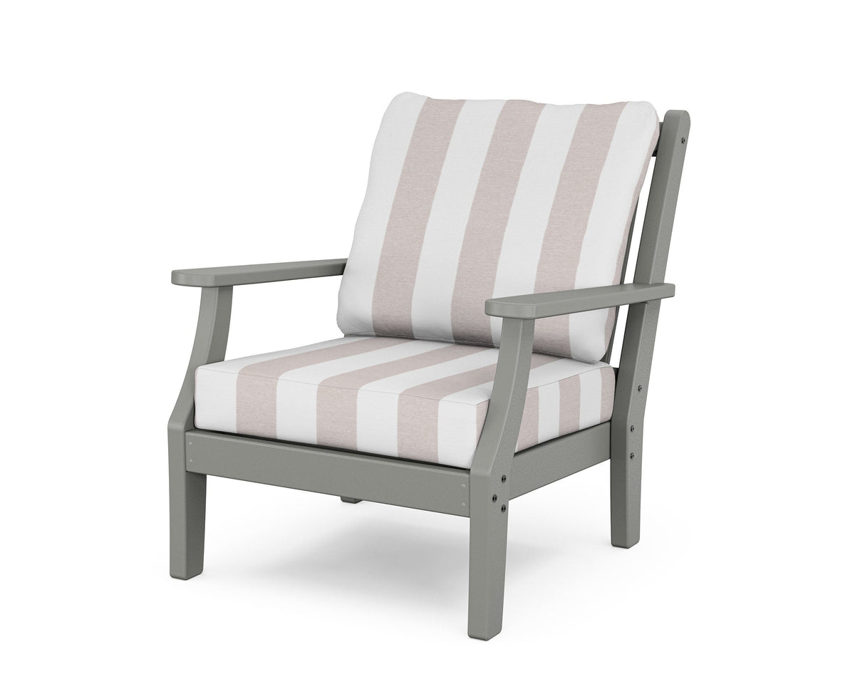 POLYWOOD Wovendale Deep Seating Chair in Slate Grey / Cabana Stripe Dune Burlap