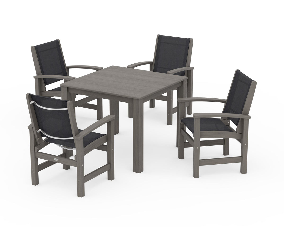 POLYWOOD Coastal 5-Piece Parsons Dining Set in Driftwood / Black