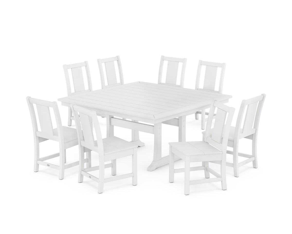 POLYWOOD Prairie Side Chair 9-Piece Square Dining Set with Trestle Legs in White