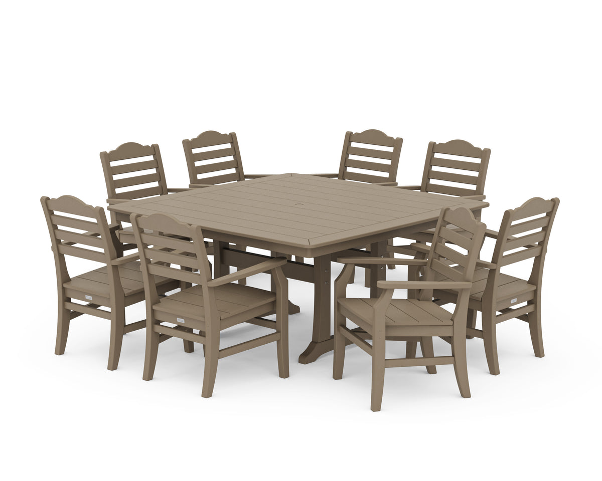 POLYWOOD Savannah 9-Piece Square Dining Set with Trestle Legs in Vintage Sahara