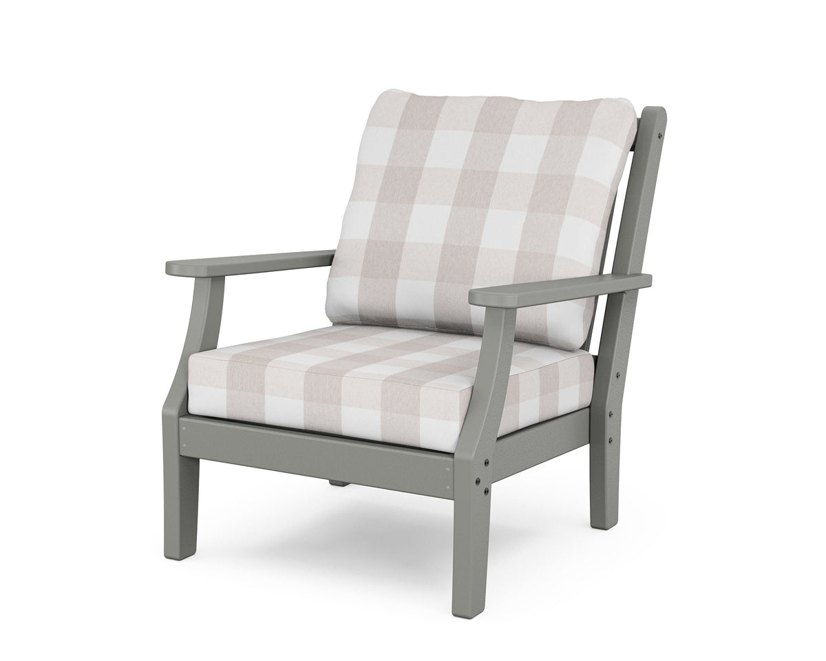 POLYWOOD Wovendale Deep Seating Chair in Slate Grey / Buffalo Plaid Dune Burlap