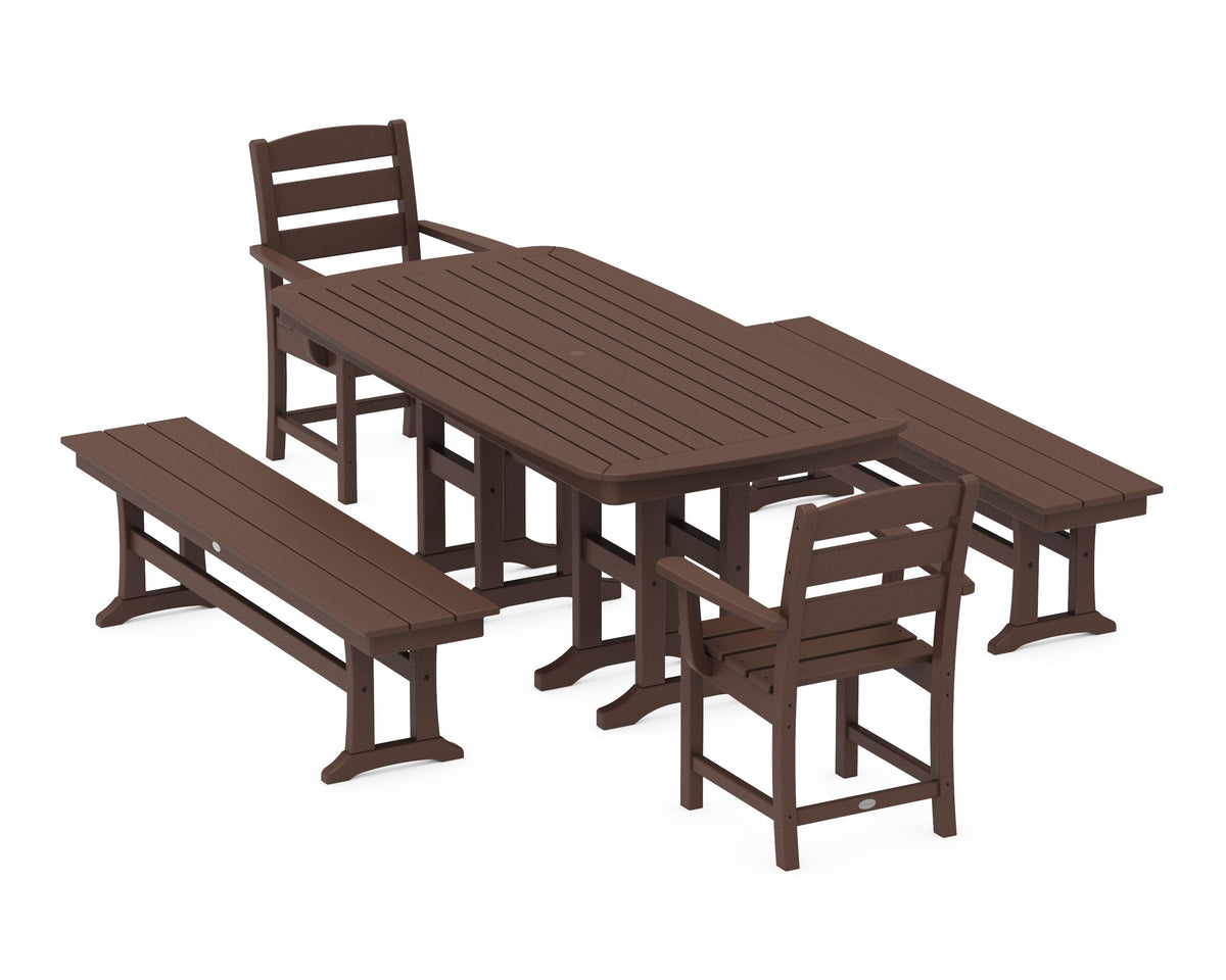 POLYWOOD Lakeside 5-Piece Dining Set with Benches - 37" x 72" Table in Mahogany