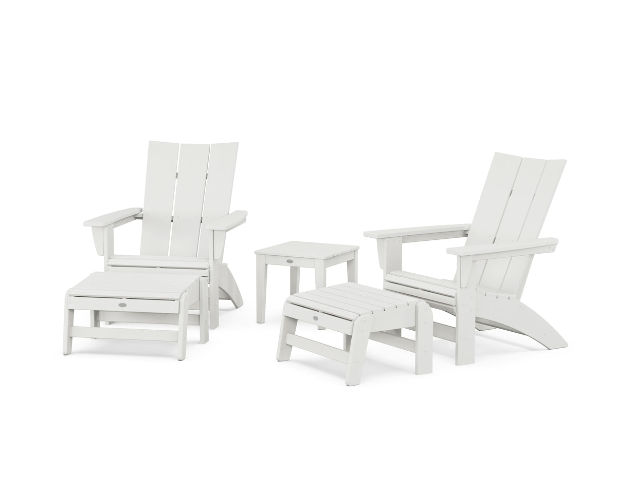 POLYWOOD 5-Piece Modern Grand Adirondack Set with Ottomans and Side Table in Vintage White