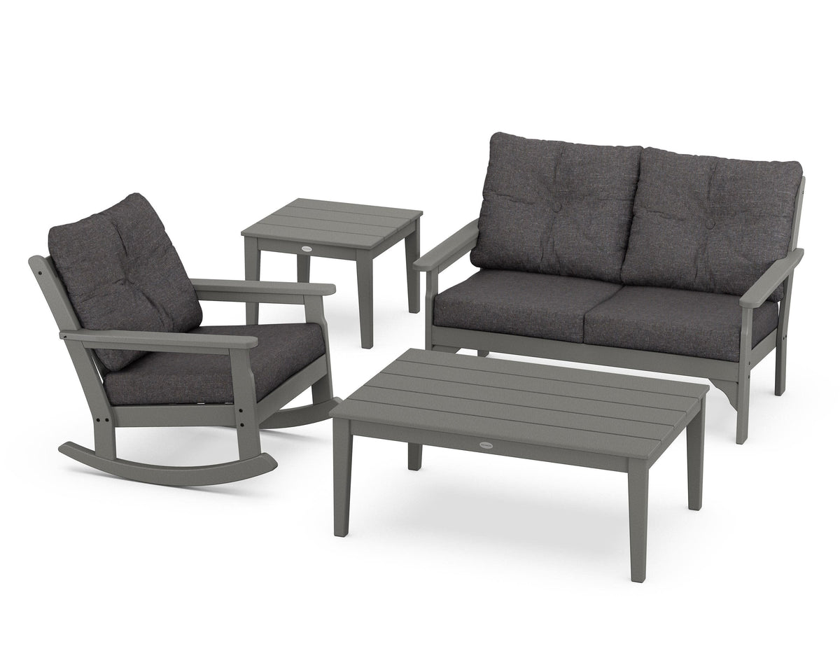 POLYWOOD Vineyard 4-Piece Deep Seating Rocker Set in Slate Grey / Ash Charcoal