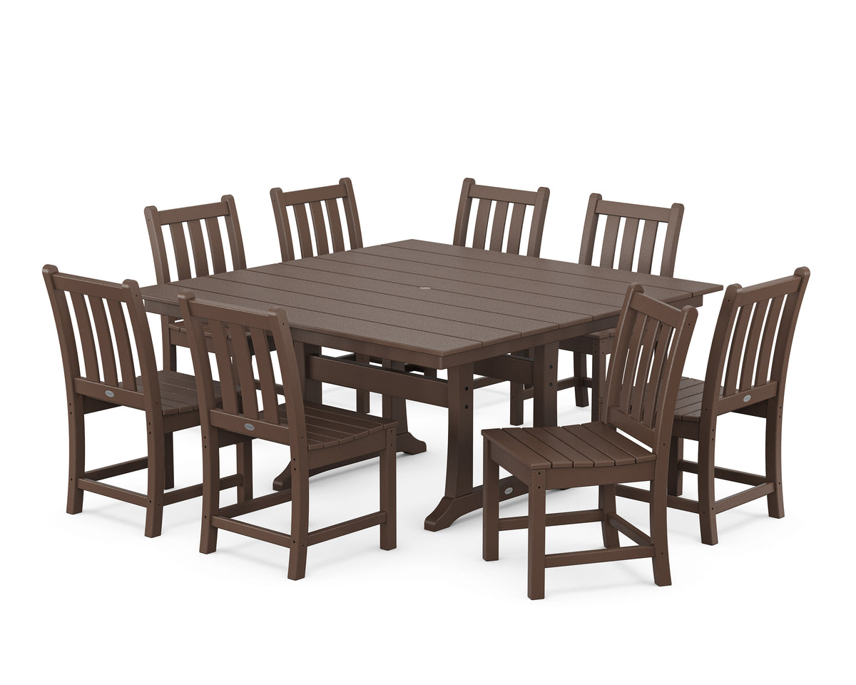 POLYWOOD Traditional Garden 9-Piece Farmhouse Trestle Dining Set in Mahogany