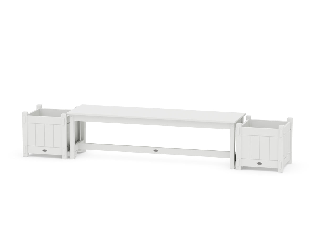 POLYWOOD 60" Vineyard Straight Planter Bench Set in White