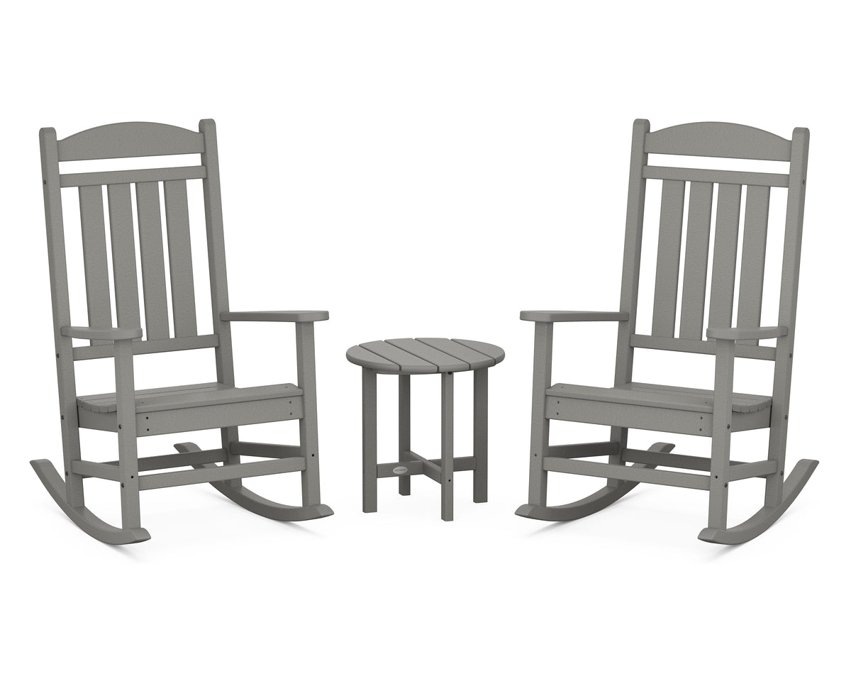 POLYWOOD Presidential 3-Piece Rocker Set with Round Side Table in Slate Grey