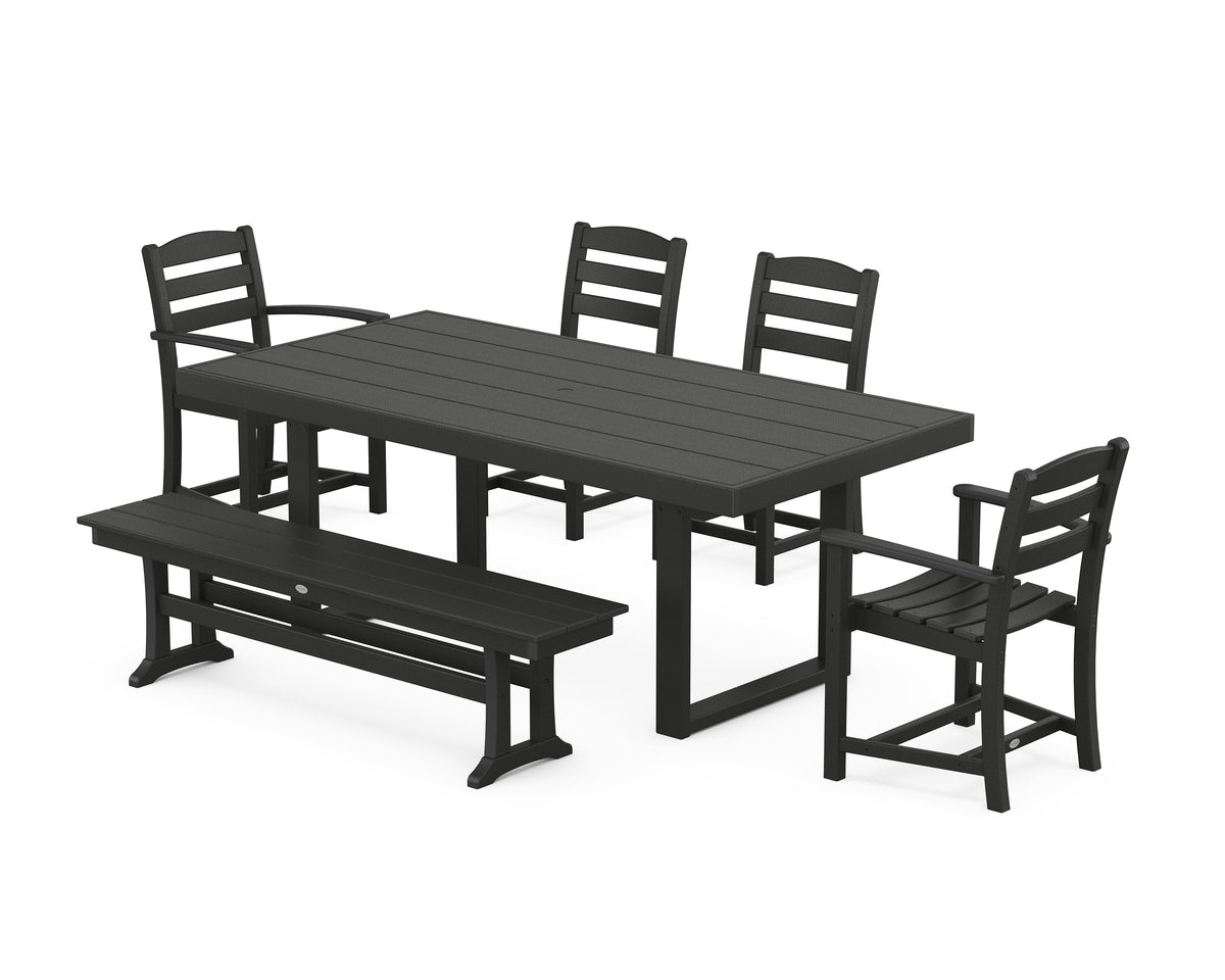 POLYWOOD La Casa Café 6-Piece Dining Set with Bench - 39" x 78" Table in Black