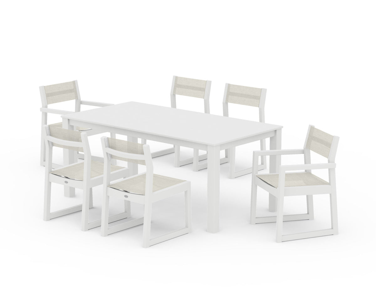 POLYWOOD EDGE Sling 7-Piece Parsons Dining Set in White / Parchment