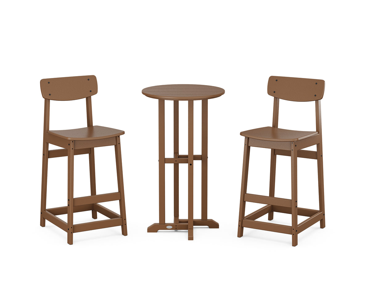 POLYWOOD Modern Studio Urban Bar Chair 3-Piece Bistro Set in Teak