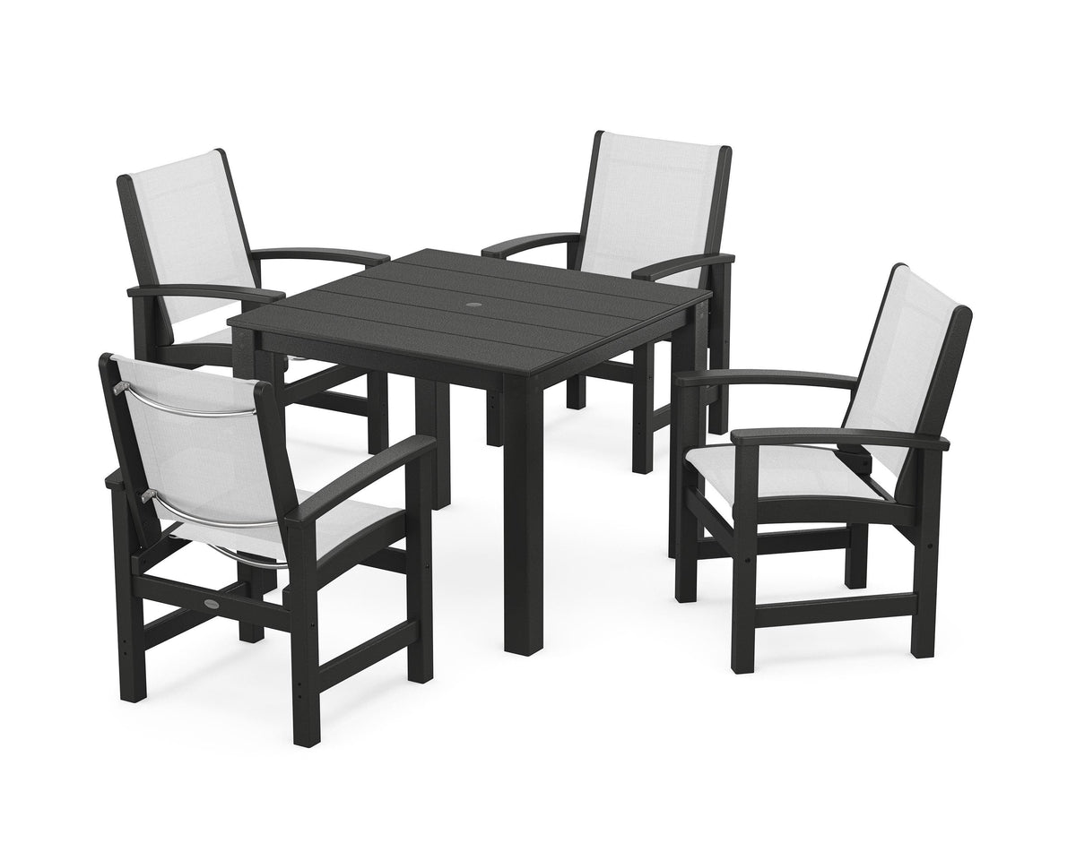 POLYWOOD Coastal 5-Piece Parsons Dining Set in Black / White