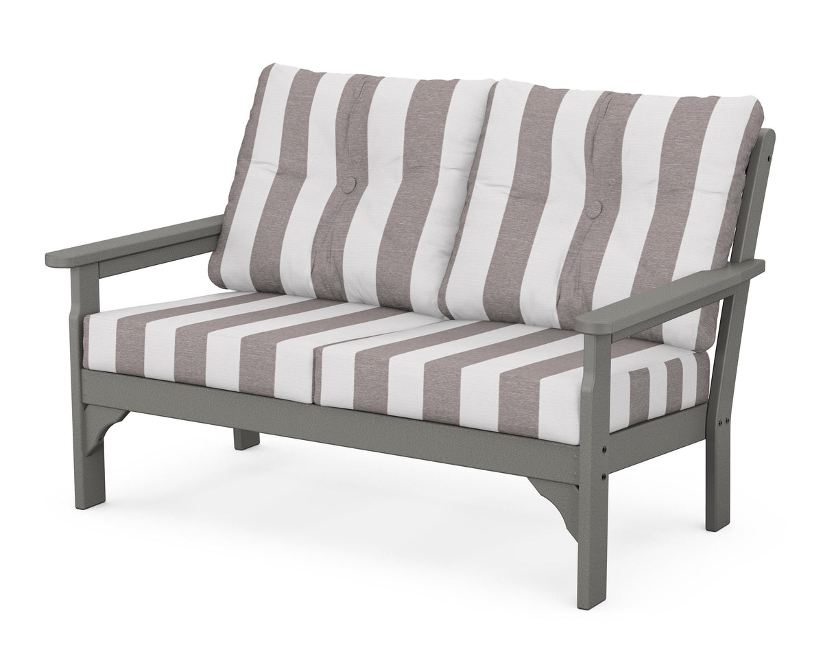 POLYWOOD Vineyard Deep Seating Loveseat in Slate Grey / Cabana Stripe Grey Mist