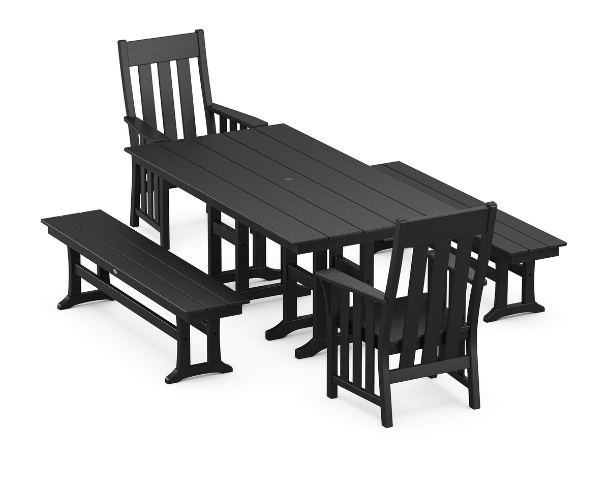 POLYWOOD Acadia 5-Piece Farmhouse Dining Set with Benches in Black