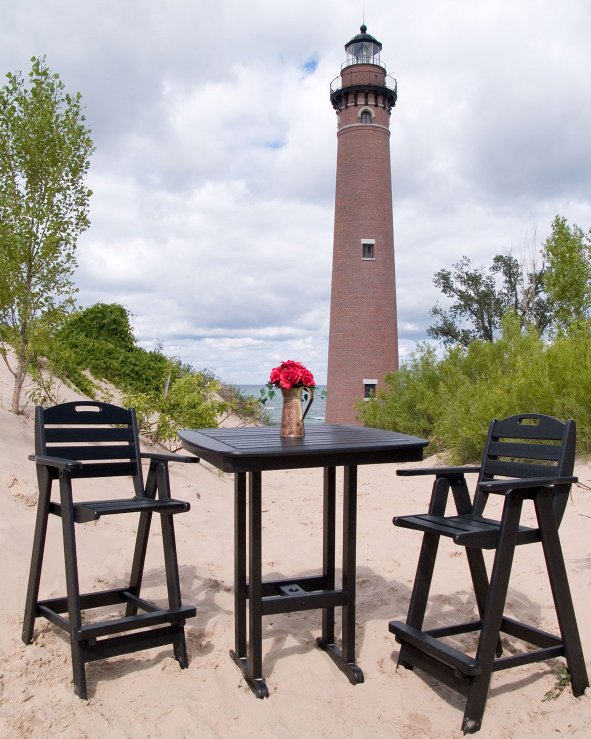 POLYWOOD Nautical Bar Chair in Black in an outdoor setting