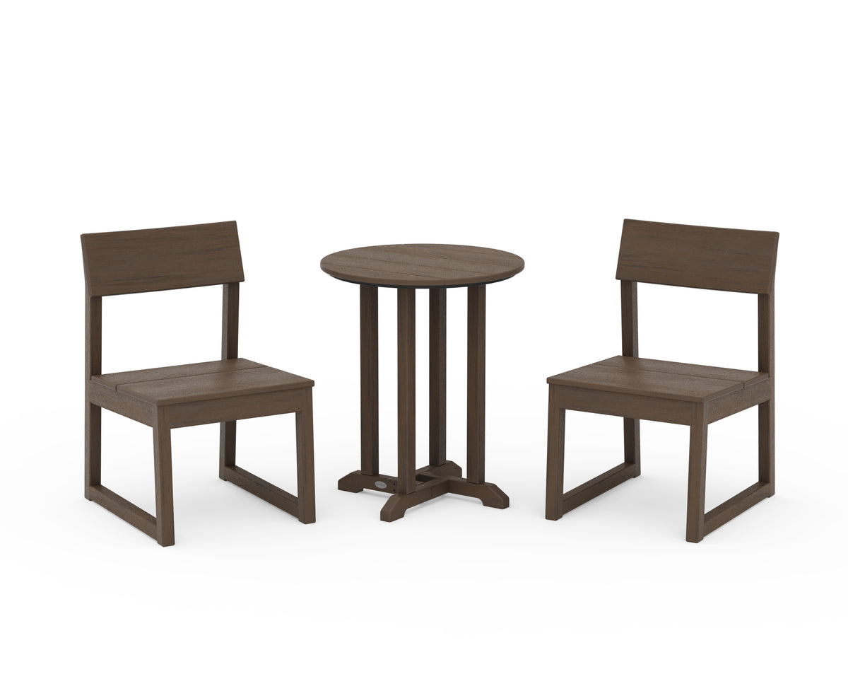 POLYWOOD EDGE Side Chair 3-Piece Round Bistro Dining Set in Kona