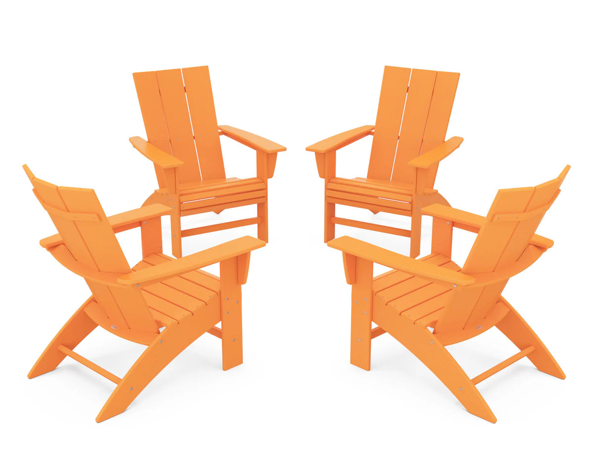 POLYWOOD 4-Piece Modern Curveback Adirondack Conversation Set in Tangerine