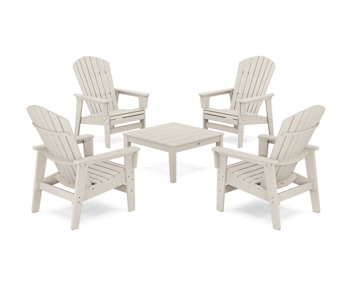 POLYWOOD 5-Piece Nautical Grand Upright Adirondack Chair Conversation Group in Sand