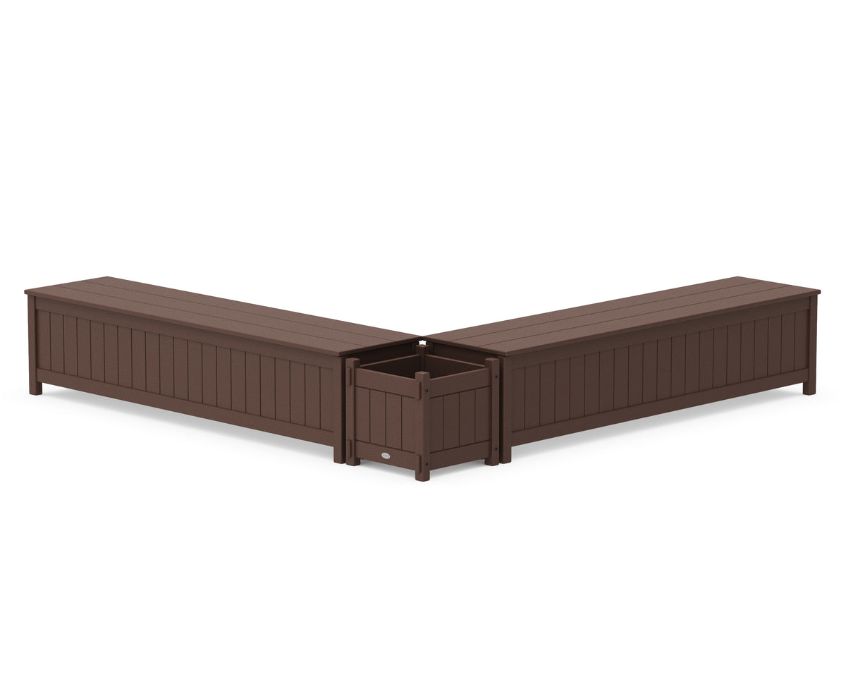 POLYWOOD 72" Vineyard L-Shaped Planter Storage Bench Set in Mahogany
