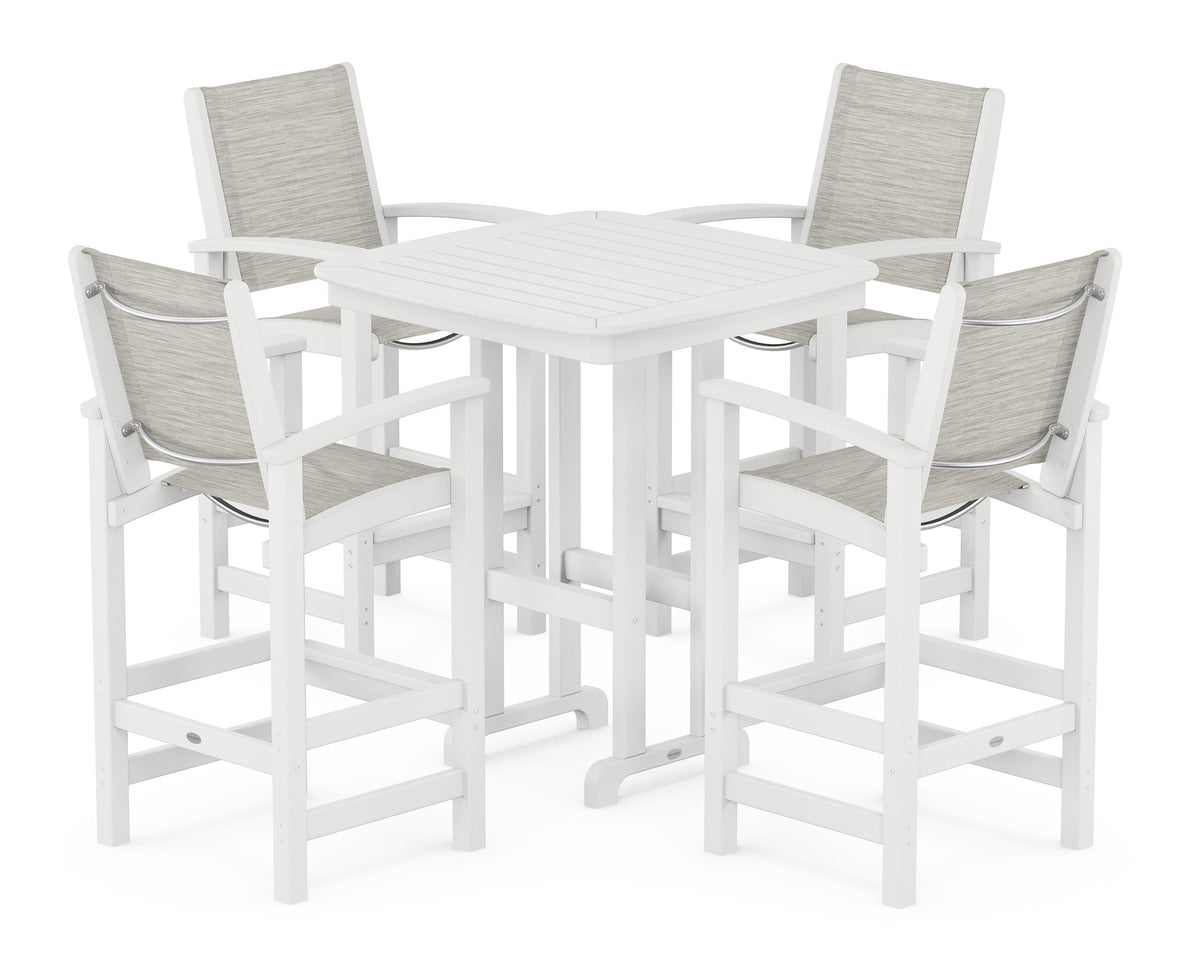 POLYWOOD Coastal 5-Piece Bar Set in White / Birch