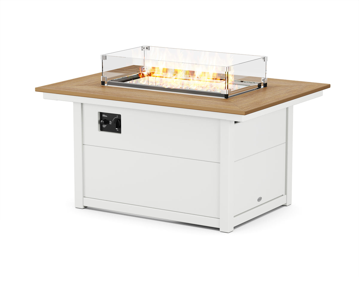 POLYWOOD Rectangle 34"x46" Fire Pit Table in White / Natural