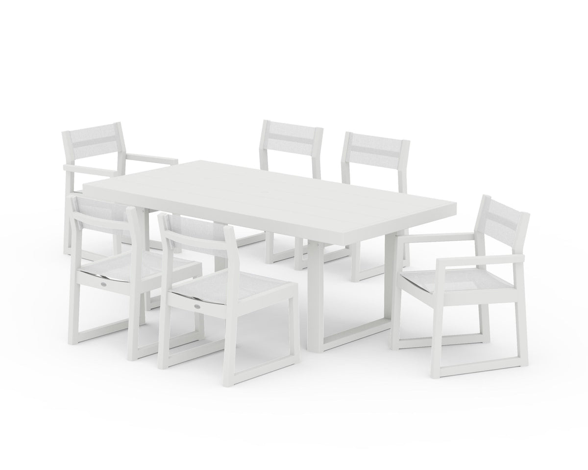 POLYWOOD EDGE Sling 7-Piece Dining Set in Vintage White / White