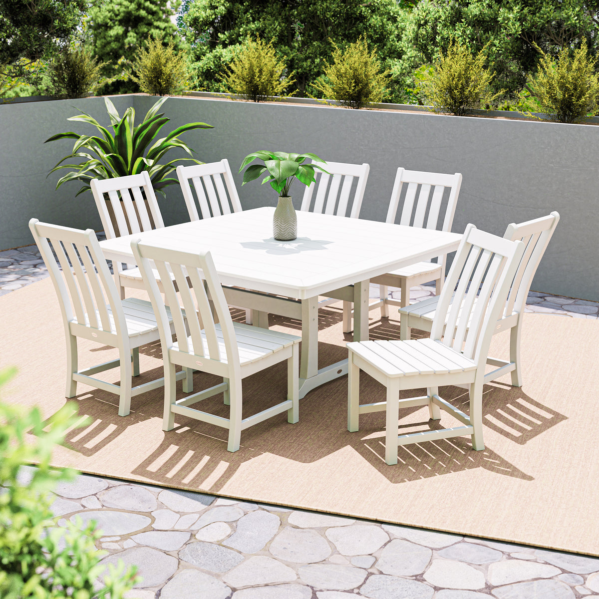 POLYWOOD Vineyard 9-Piece Dining Set in White in an outdoor setting