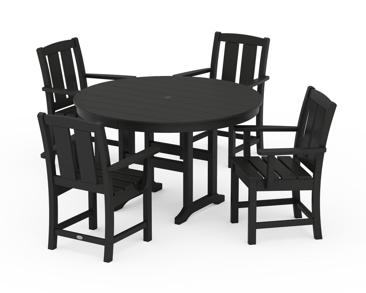 POLYWOOD Mission 5-Piece Round Farmhouse Dining Set in Black