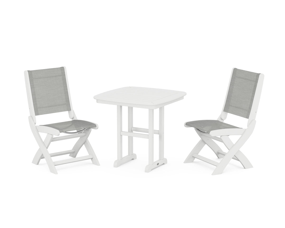 POLYWOOD Coastal Folding Side Chair 3-Piece Dining Set in White / Metallic