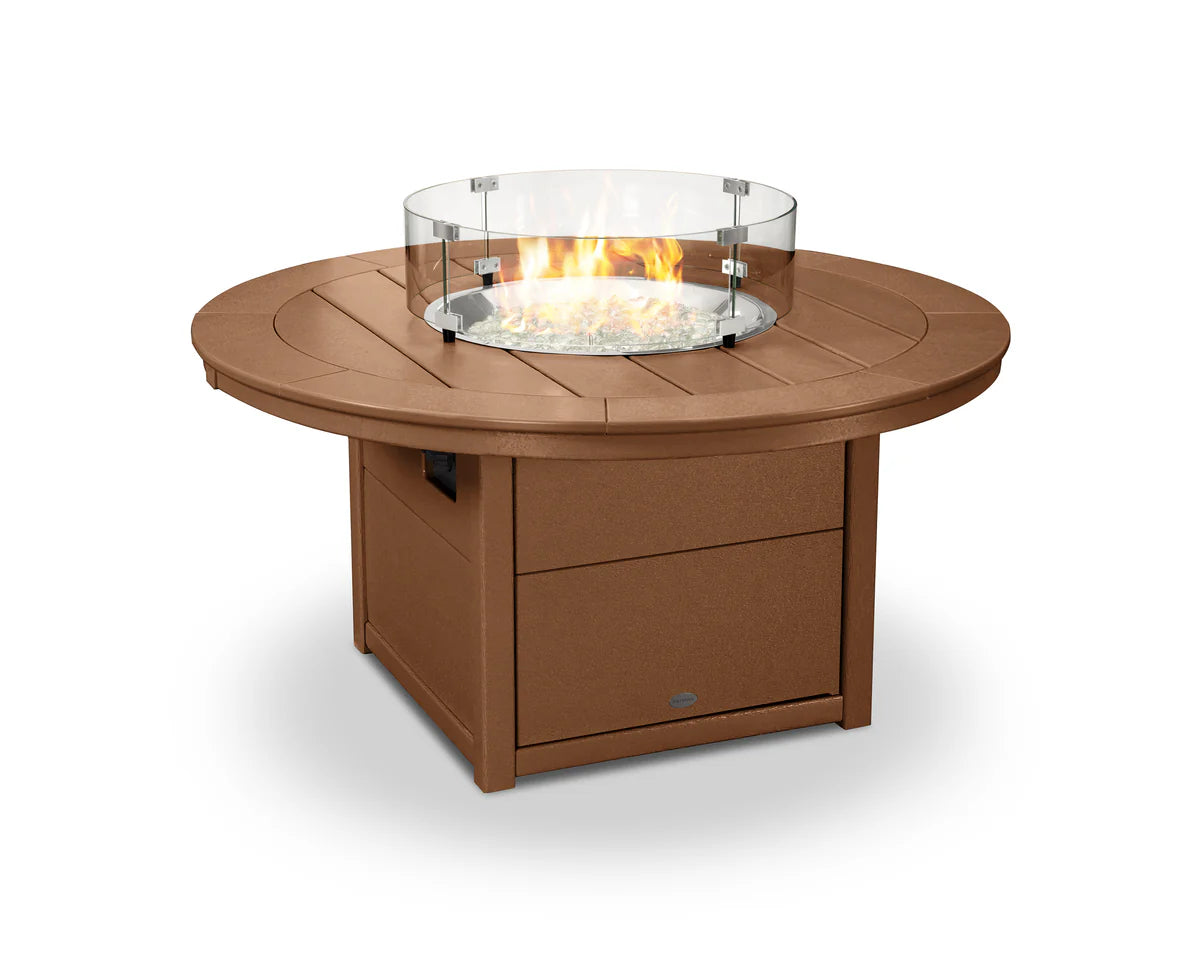 teak fire pit table with glass cover on a white background