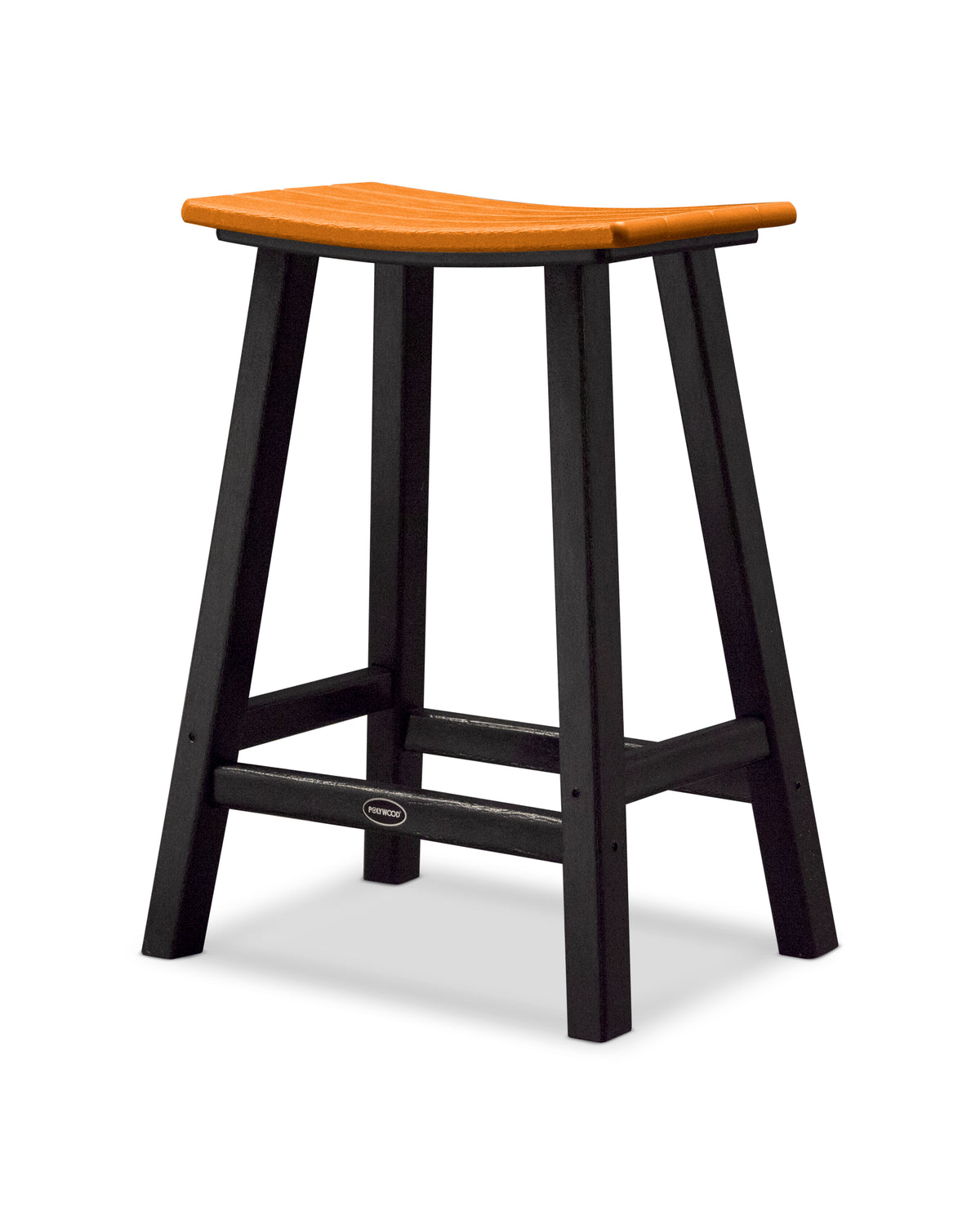 POLYWOOD Contempo 24" Saddle Counter Stool in Black / Tangerine