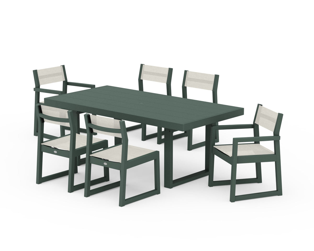 POLYWOOD EDGE Sling 7-Piece Dining Set in Green / Parchment