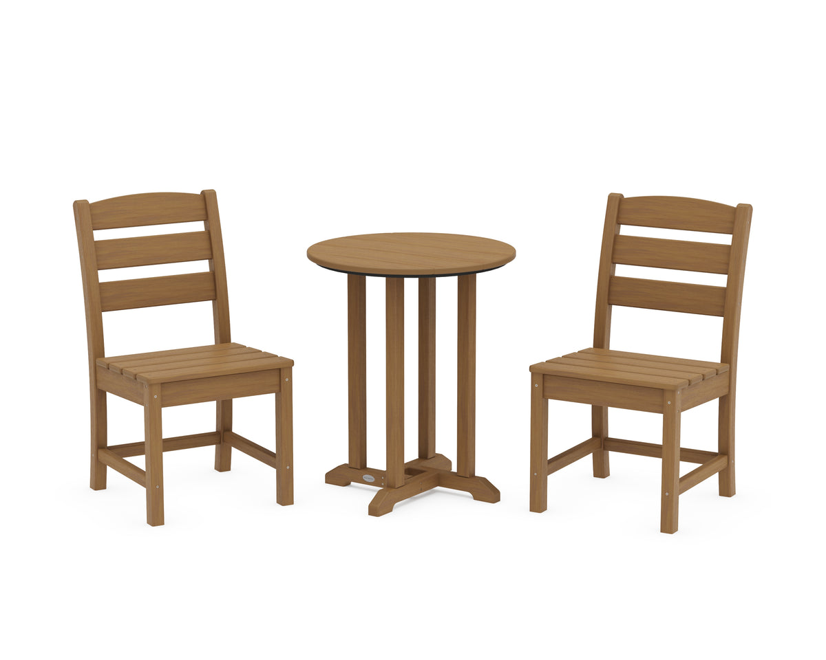 POLYWOOD Lakeside Side Chair 3-Piece Round Bistro Dining Set in Natural