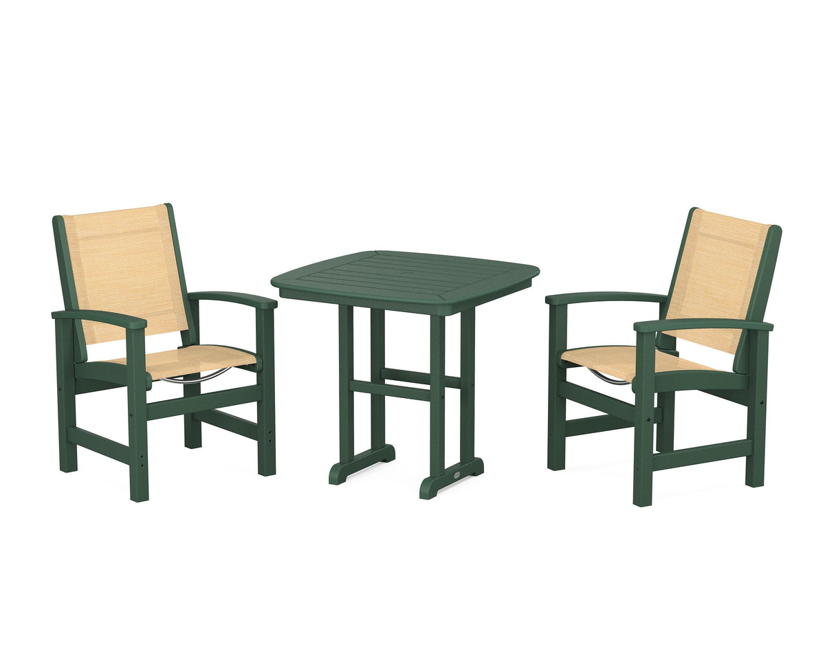 POLYWOOD Coastal 3-Piece Dining Set in Green / Dupioni Apricot